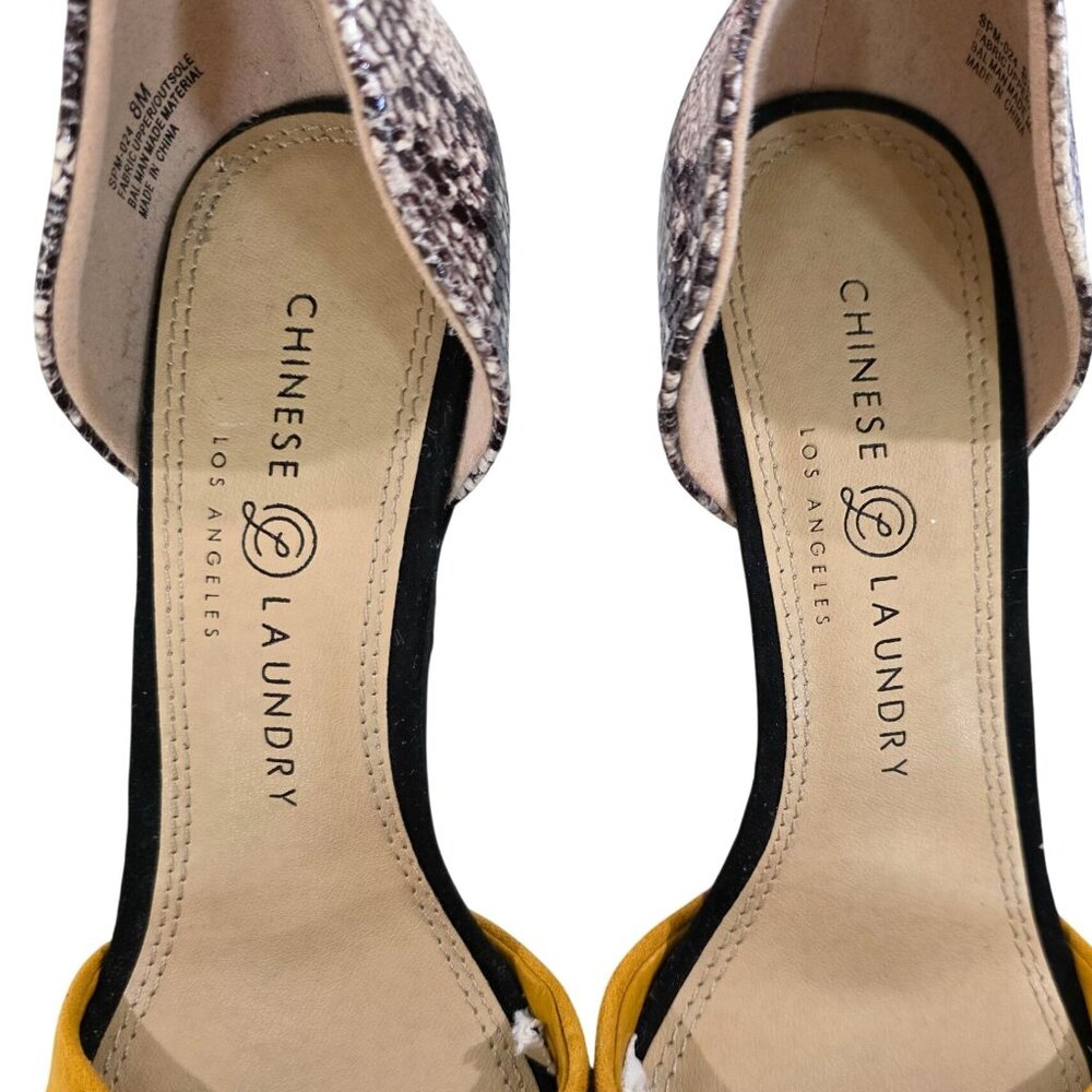 Chinese Laundry Womens 8M Pointed Toe DOrsay Heels Snakeskin & Mustard Yellow - Picture 4 of 8